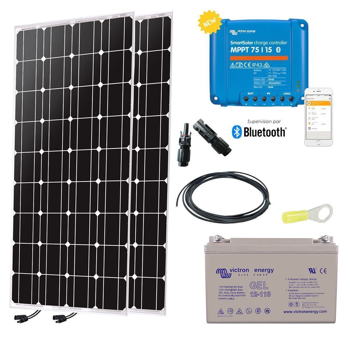 Panneau Solaire Portable DOKIO 200W - Monocristallin Avec Régulateur 20A - Recharge Batterie 12V