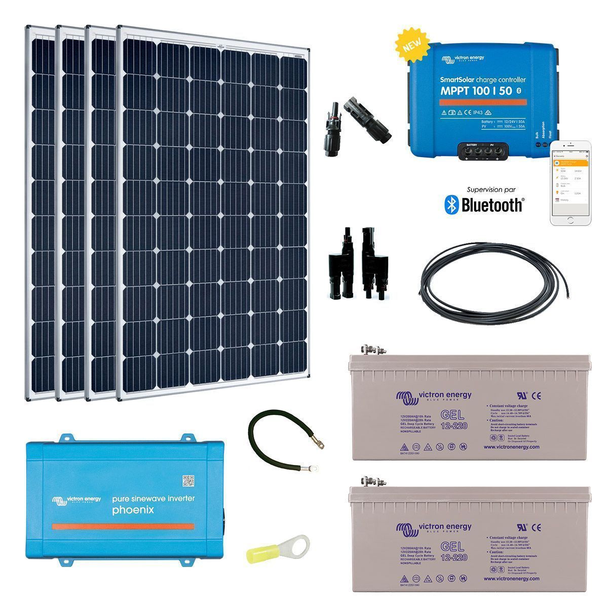Kit Solaire Autonome 1200w Avec Convertisseur 230v