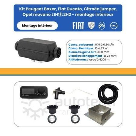 AUTOTERM - Kit Air 2D pour Peugeot Boxer, Fiat Ducato, Citro&euml;n Jumper, Opel Movano L1H1/L2H2 - montage int&eacute;rieur - 12 Volts
