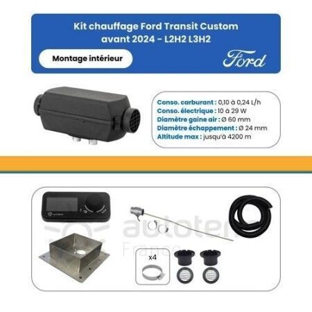 AUTOTERM - Kit Air 2D pour Ford Transit Custom avant 2024 L2H2/L3H2 - montage int&eacute;rieur - 12 Volts