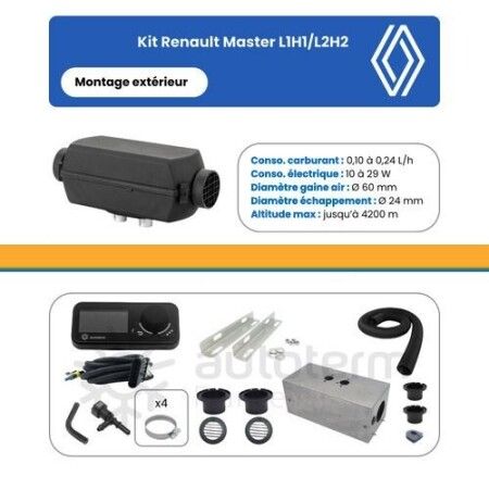 AUTOTERM - Kit Air 2D pour Renault Master L1H1/L2H2 de 2010 &agrave; 2024 - montage ext&eacute;rieur - 12 Volts