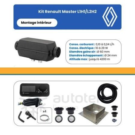 AUTOTERM - Kit Air 2D pour Renault Master L1H1/L2H2 de 2010 &agrave; 2024 - montage int&eacute;rieur - 12 Volts