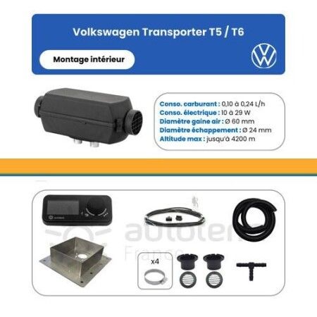 AUTOTERM - Kit Air 2D pour Volkswagen T5 / T6 - montage int&eacute;rieur - 12 Volts