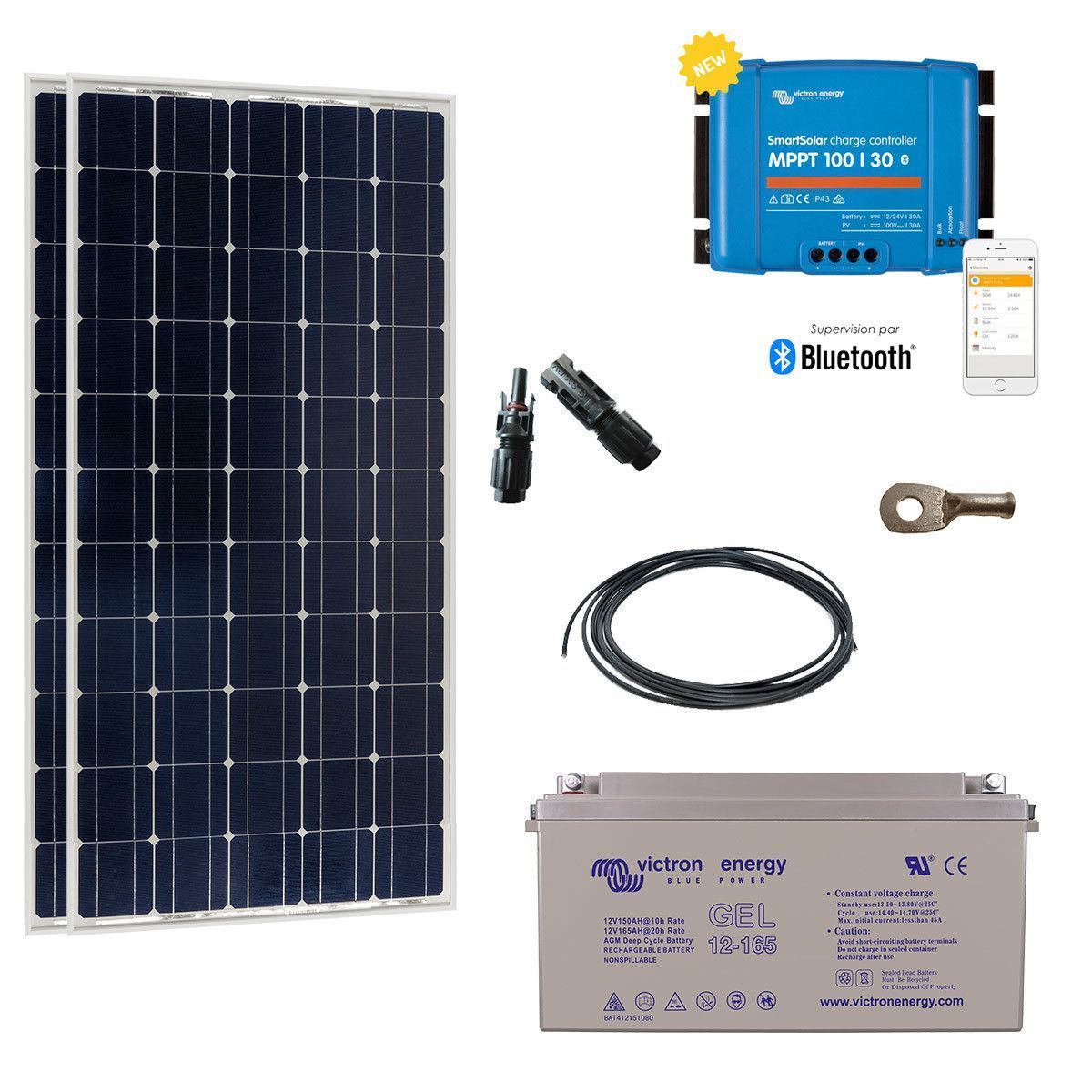 Kit solaire camping car 2 x 175W (350W) 12V Batterie en option