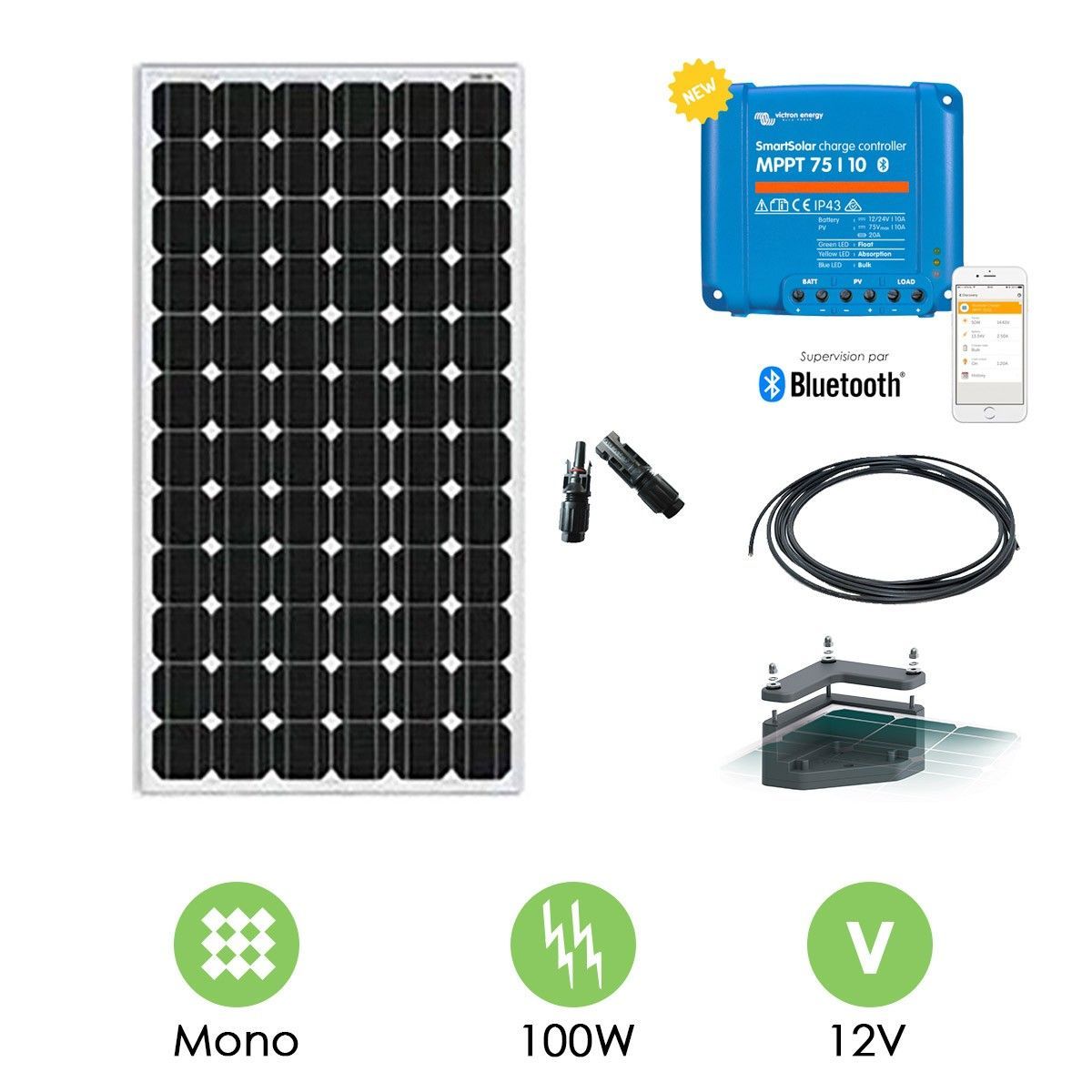 Kit solaire camping car 115W 12V avec fixation