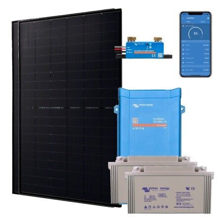 Kit solaire hors r&eacute;seau 1000W hybride 800VA : 2 panneaux Jolywood 500W, Victron Multi 24V 800VA, 2 batteries GEL 165Ah et SmartShunt