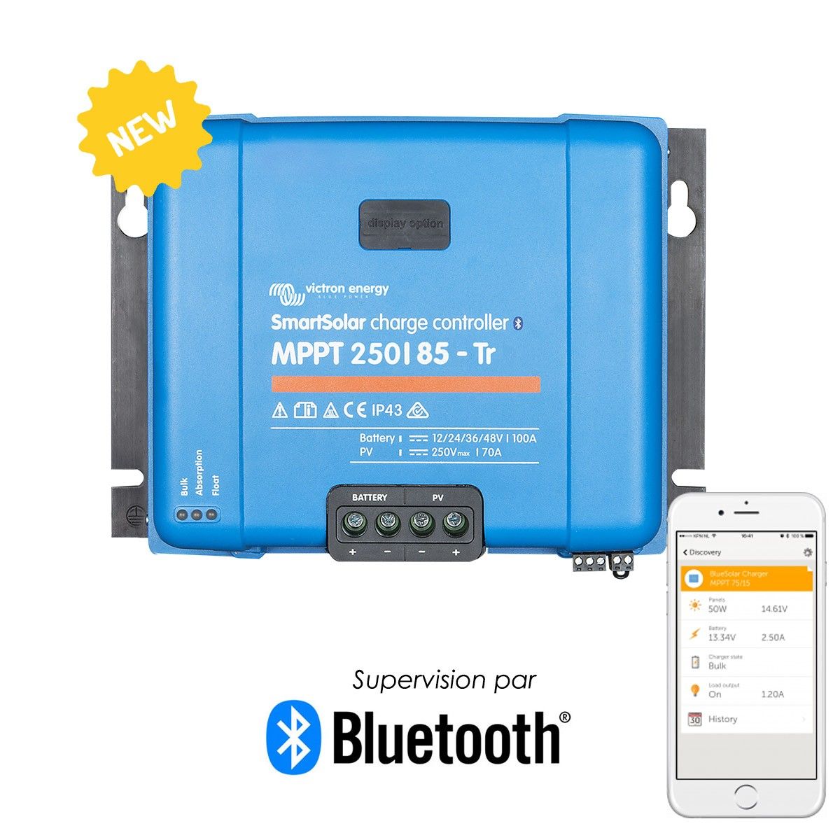 Régulateur Solaire MPPT 30A 12/24V Power Queen - Bluetooth, écran LCD, Compatible Batteries LiFePO4